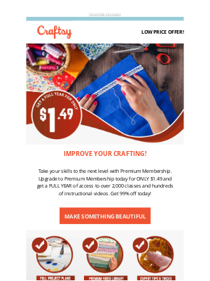 Craftsy - 👋 Wave goodbye to our Regular Price.  Say “Hello” to our Low Price Offer.