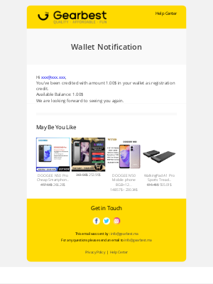 GearBest - [Gearbest] Wallet Notification