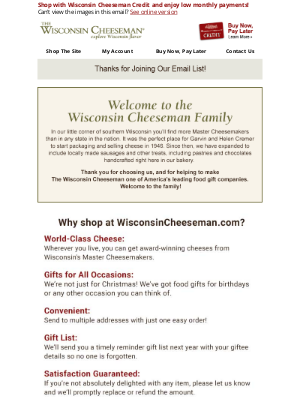 Wisconsin Cheeseman - Thank You for Signing Up for Wisconsin Cheeseman Emails