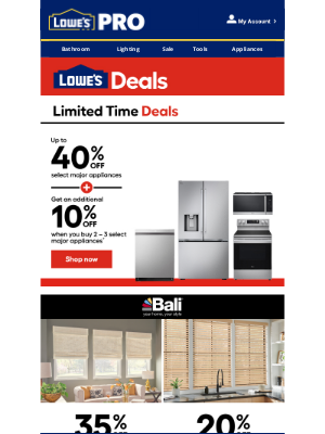 Lowe's - Get up to 40% OFF select major appliances
