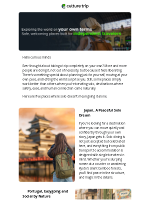 Culture Trip - 5 Places Every Solo Traveler Will Love
