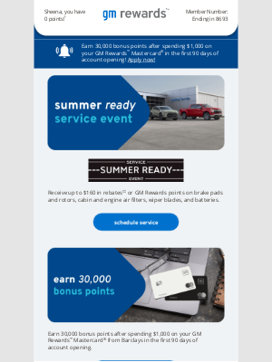 GMC - Sheena, earn up to $160 in rebates or GM Rewards points on select services this summer