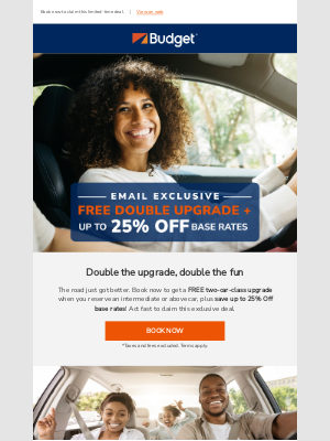 Budget - EXCLUSIVE DEAL: Free Double Upgrade + Save up to 25%
