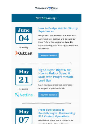 B2B Marketing Exchange - Now Streaming: Webinars on Content, Lead Gen & Event Design