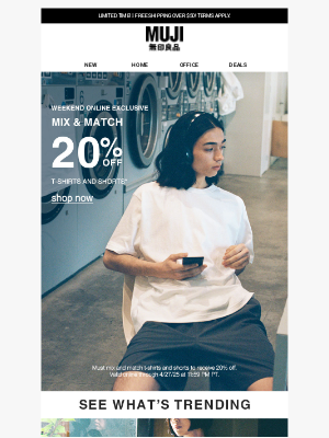 MUJI - This Weekend Only: 20% Off T-Shirts & Shorts Online! ⏰