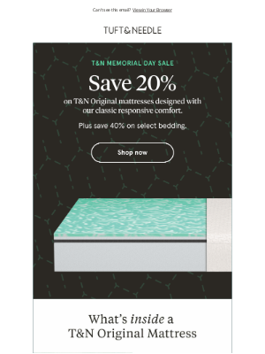 Tuft & Needle - Don’t miss 20% off T&N Original Mattress