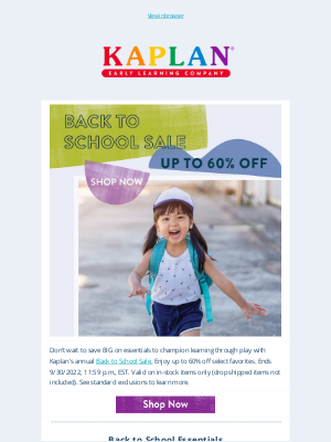 Kaplan Early Learning - 🎒Enjoy Up to 60% Off Select Favorites with Our Back to School Sale