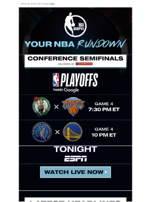 ESPN - Conf Semifinals Continue 🏀 Tonight on ESPN