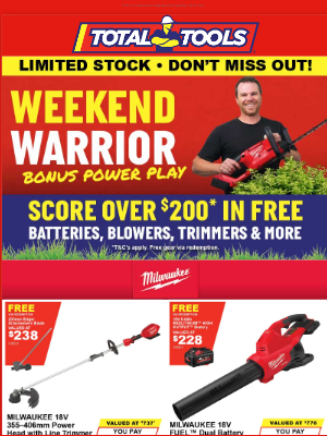 Total Tools (Australia) - Don't miss out, Jean! Weekend Warrior Outdoor Power Play on TODAY at Total Tools!