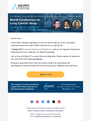 Lung Cancer Research Foundation - Reminder: World Conference on Lung Cancer update