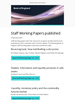 Bank of England - Staff Working Papers published