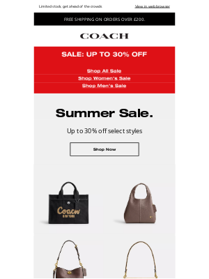 Coach (United Kingdom) - Summer Sale is Live! Up to 30% off.