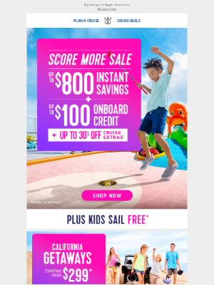 💥 Vacay alert: Up to $800 OFF + 30% OFF cruise extras!
