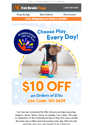 Fat Brain Toys - $10 Off for International Day of Play!