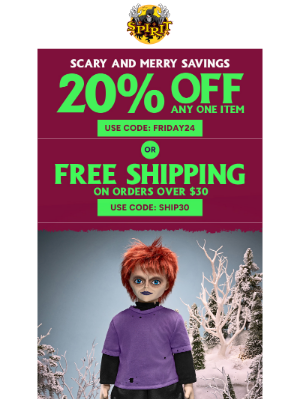 Spirit Halloween - 🚨 20% off 1 or FREE shipping 🚨