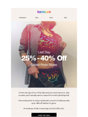 TomboyX - Ends Tonight: Pride Sale 🏳️‍🌈 Up to 40% Off