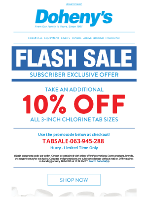 Doheny's Pool Supplies Fast - 🔥 Secret Sale: Email Exclusive Chlorine Deals – as Low as $3.56/lb!