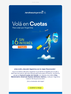 Aerolíneas Argentinas (Argentina) - ¡Último día! Volá por Argentina con Galicia