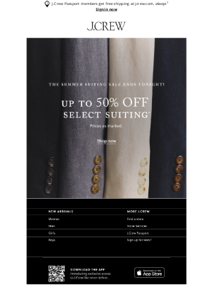 J.Crew - Up to 50% off select suiting ends in 3, 2…