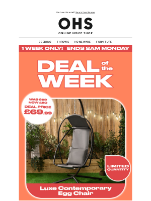 Online Home Shop (United Kingdom) - 🔥 Deal of the Week: Luxe Contemporary Egg Chair | Now £69.99