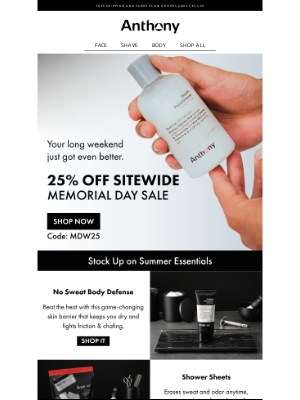 Anthony - 25% OFF – Summer-ready skin starts here! 😎