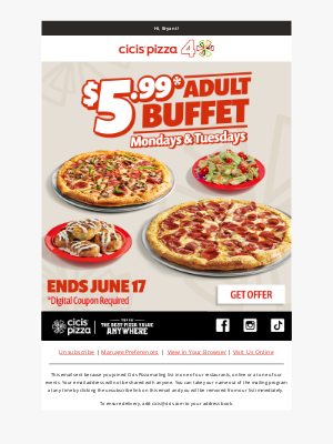 Cici's Pizza - Start the week with $5.99 Endless Buffet!