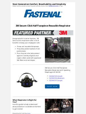 Fastenal - Introducing the 3M Secure Click Half Facepiece Reusable Respirator HF-800 Series