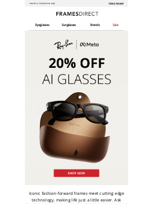 FramesDirect - 20% off Ray-Ban Meta glasses