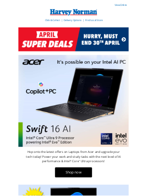 Harvey Norman (Australia) - Hot Deals on the Latest Laptops |  Save on Acer | Hurry