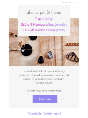 ABC Carpet & Home - flash sale! 15% off handcrafted jewelry