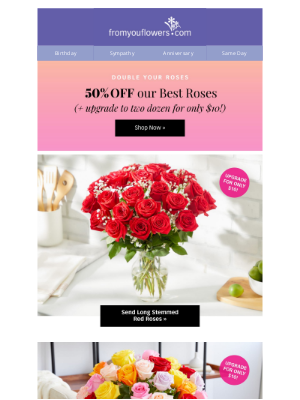 From You Flowers - 50% Off Roses w/ an Extra Special Upgrade for only $10!