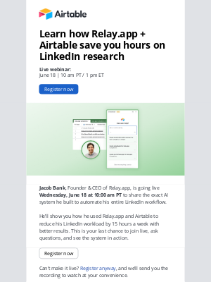Airtable - [Last chance] Learn how Relay.app + Airtable save you hours on LinkedIn research