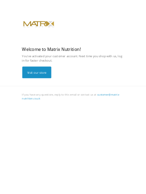 Matrix Nutrition (UK) - Customer account confirmation