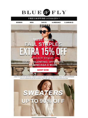 Bluefly - Last Call: 15% Off Early Fall Staples Ends Soon!