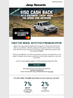 Jeep - PREMIUM OFFER - Earn $150 Cash Back