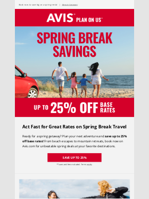 Avis Car Rental - EXCLUSIVE DEAL: Save up to 25% on a spring getaway