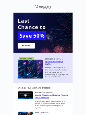 Udacity - 🧨 Last Chance: 50% Off for July 4th + Optimize Your GitHub Profile