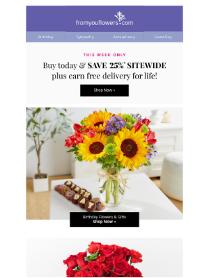 From You Flowers - Earn Free Delivery For Life! This Week Only!