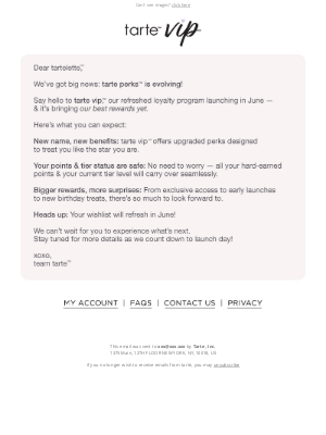 Tarte Cosmetics - changes are coming to tarte™ perks