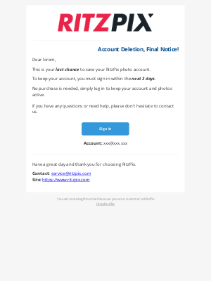RitzPix - ** FINAL Notice of your RitzPix Account Removal