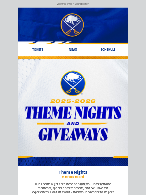 Pegula Sports and Entertainment - Sabres Theme Nights Announced 📅