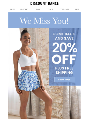Discount Dance - We Miss You! Get Your Special Offer Inside.