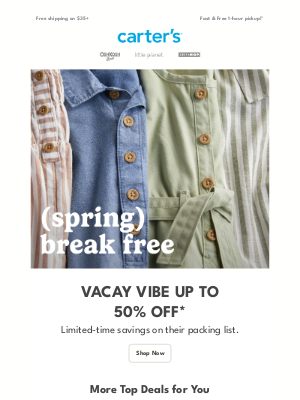 SAVE up to 50% on their packing list 🌊🌴 & get spring break ready