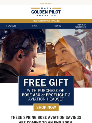 Marv Golden Pilot Supplies - LAST CHANCE: Free Gift with Bose Purchase 🎁