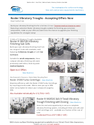Riley Surface World (United Kingdom) - Accepting Offers for Vibratory Finishing Cells