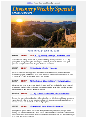 Gate 1 Travel - Weekly Specials | Discovery Small Groups