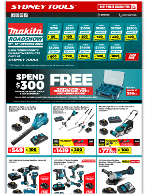 Sydney Tools (Australia) - Don’t Miss Out: Bonus Points at the Makita Roadshow & Automotive Sale. Ending soon! – Available In-Store and Online.