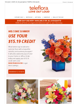 TeleFlora - Re: Your [$15.19] Credit