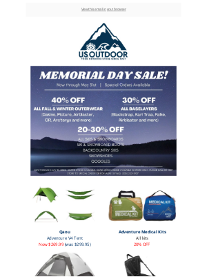 US Outdoor Store - Memorial Day Sale, gear up before you head out!