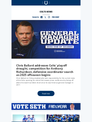 Indianapolis Colts - Chris Ballard addresses Colts' playoff drought, competition for Anthony Richardson and more